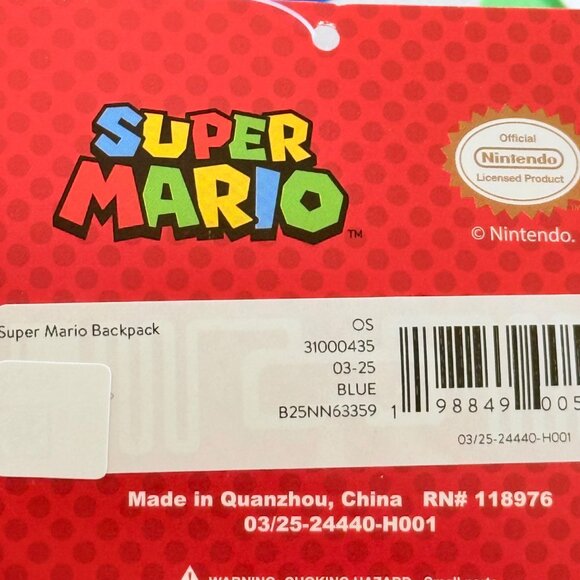 Super Mario Kids Adjustable Straps 17" Backpack Water Resistant Reflective NWT - Picture 6 of 8